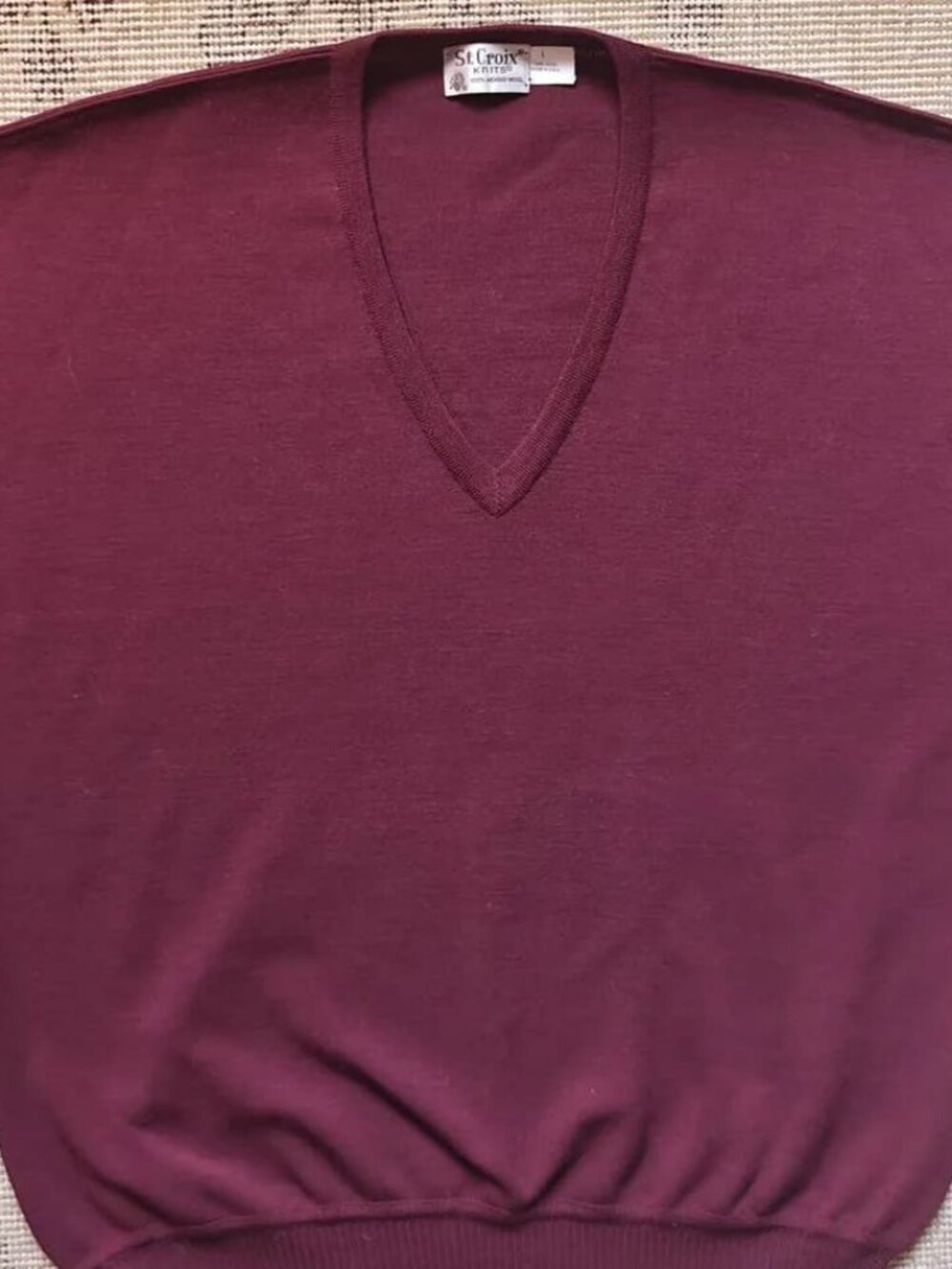 Men's St. Croix Knits Maroon/Burgundy V-Neck Wool Sweater Size L